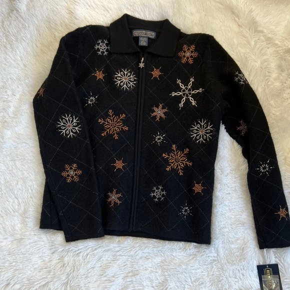 🎉HP🎉 Herman Geist Hand Beaded Snowflake Wool Jacket - Picture 3 of 11